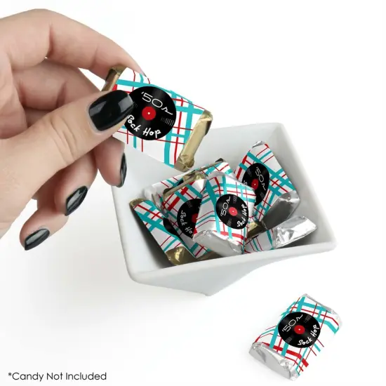 Big Dot of Happiness 50's Sock Hop - Mini Candy Bar Wrapper Stickers - 1950s Rock N Roll Party Small Favors - 40 Count {3}