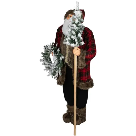 Northlight 60" Santa Claus with Flocked Alpine Tree and Wreath Commercial Christmas Figure Red {5}