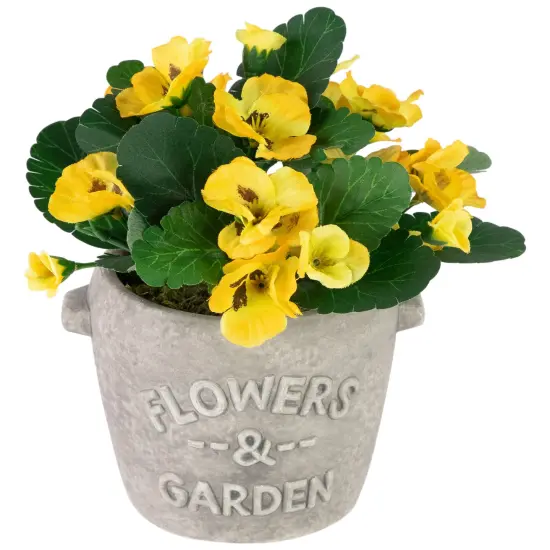 Northlight Pansy Artificial Floral Arrangement in "Flowers & Garden" Pot - 7" - Yellow {4}