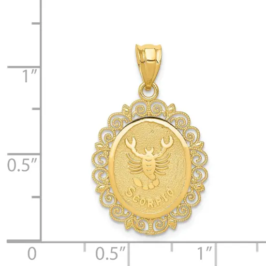 14K Satin Gold Scorpio Zodiac Oval Charm Pendant {2}