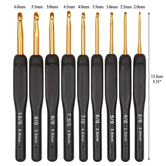 Black Gold Crochet Hooks Needles for Arthritic Hands, 2.0-6.0mm Crochet Hook Set Ergonomic Soft Grips Knitting Hook for Crochet Yarn Craft, Aluminum Knitting Crochet Supplies Kit for Knitter {3}
