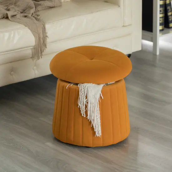 Modern Tufted Velvet Mushroom Shape Storage Ottoman Storage Stool Trunk Mustard Yellow {2}