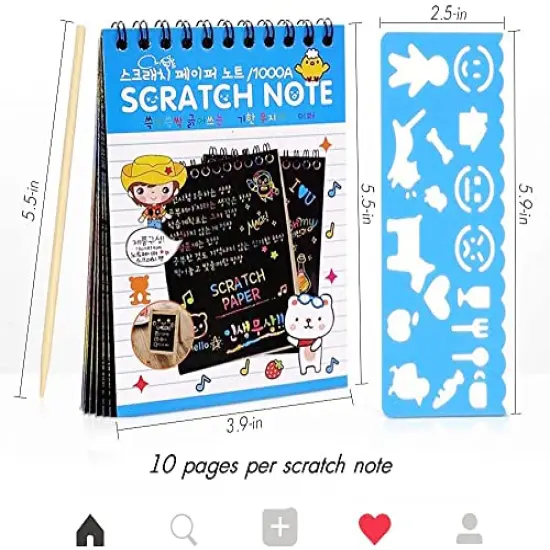 16 Pieces Drawing Notebook Set, Scratch Art Paper Rainbow Mini Notes, Sketch Drawing Pad for Kids Party Favors（with 16 Wooden Stylus & 4 Drawing Stencils） {4}