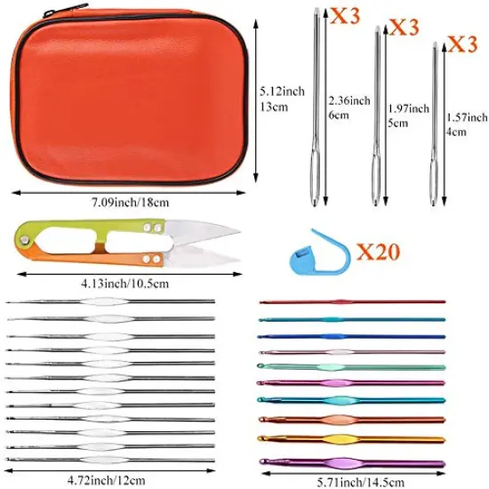 54 Pieces Crochet Needles Set, Crochet Hooks Kit with Storage Case, Ergonomic Knitting Needles Blunt Needles Stitch Marker DIY Hand Knitting Craft Art Tools for Beginners {1}