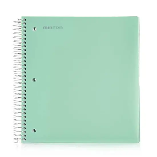Office Durable Spiral Notebooks, 5 Subject, (Sage Green, Wide Ruled 1pk), 200 Sheets, 5 Poly Pockets, Moisture Resistant Cover, School, Office, Business, Professional {3}