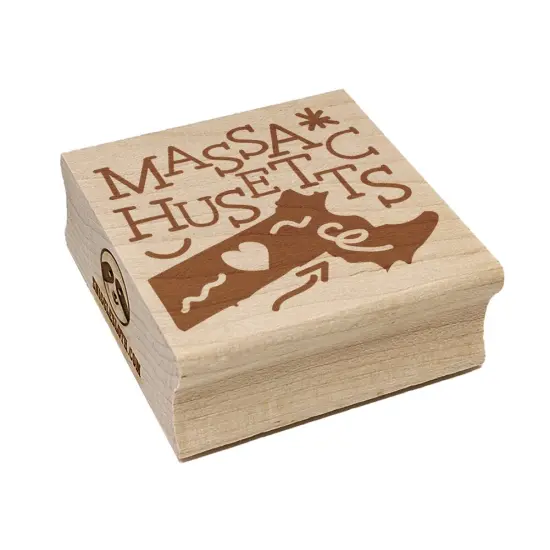 Massachusetts State with Text Swirls Square Rubber Stamp for Stamping Crafting {7}