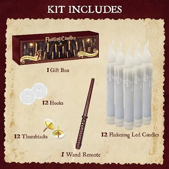 Halloween Decorations - Floating LED Candles with Wand Remote Control - Witch Wizard Gifts Christmas Decor for Indoor Home Room Classroom Bedroom Party (with Wand Remote) {6}