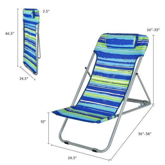 Portable Beach Chair Set of 2 with Headrest Blue {4}