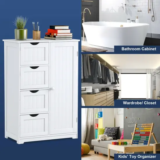 Modern MDF Storage Cabinet with 4 Drawers and Adjustable Shelf Ideal for Bathroom or Bedroom White {5}
