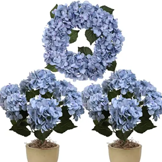 20" Blue Hydrangea Stems - 2-Pack Lifelike Artificial Flowers, Perfect for Bouquets, Centerpieces & Home D&eacute;cor - Elegant Spring & Wedding Accents, Floral Home by Artificial Flowers {1}
