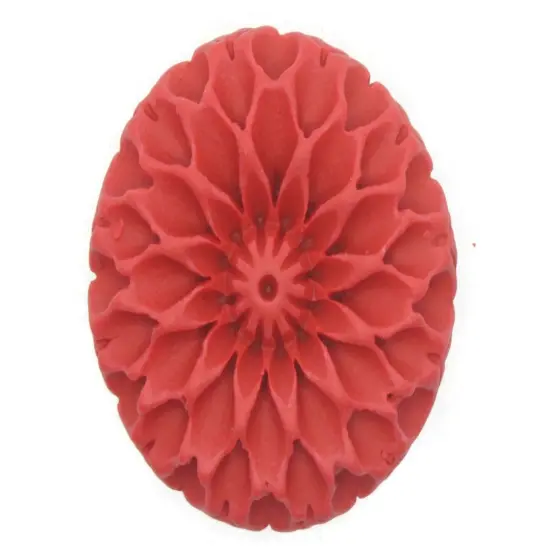 40mm Carved Cinnabar Red Flower Focal Bead {6}