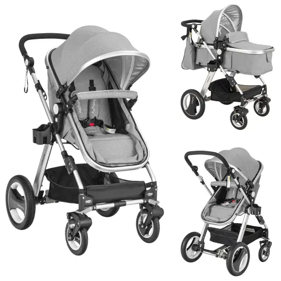 Babyjoy Folding Aluminum Infant Baby Stroller Kids Carriage Pushchair W/ Diaper Bag Gray/Blue/Khaki {1}