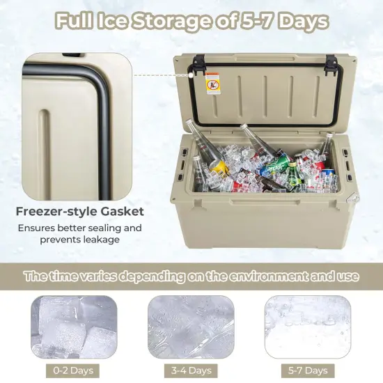Costway 50 QT Rotomolded Cooler Portable Ice Chest Ice Retention for 5-7 Days Charcoal/Tan {5}