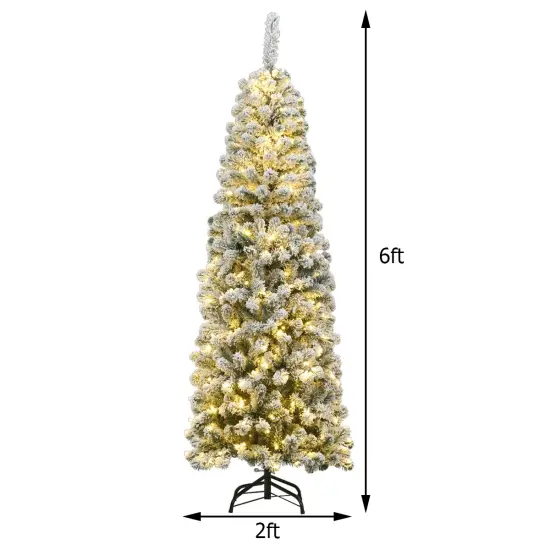 Pre-lit Snow Flocked Artificial Pencil Christmas Tree with 250 LED Lights {5}