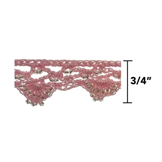 5 Yards of Grace Crochet Beaded Trim -3/4 inch wide x 18 inches Pink {3}