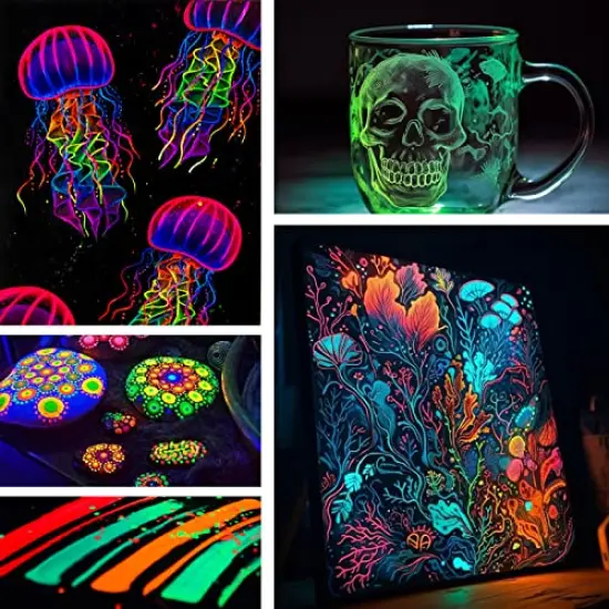10 Colors Glow in the Dark Paint, 3D Permanent Acrylic Textile Paint (20 ml/0.68 oz), Neon Craft Painting Fabric Paint for Clothes, Canvas, T-Shirt, Ideal for Art Supplies and {5}