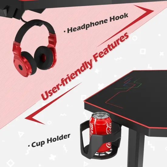 Costway 55'' Gaming Desk T-shaped Computer Desk w/ Full Mouse Pad & LED Lights {5}