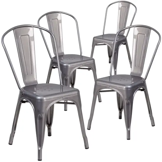 Emma and Oliver 4 Pack Metal Indoor Stackable Chair Clear Coated {1}