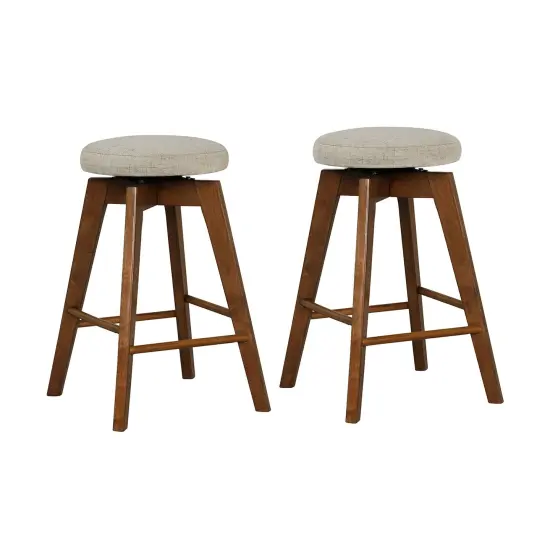 2 Pieces 26 Inch Backless Swivel Barstools with Linen Fabric Seat-Beige {1}