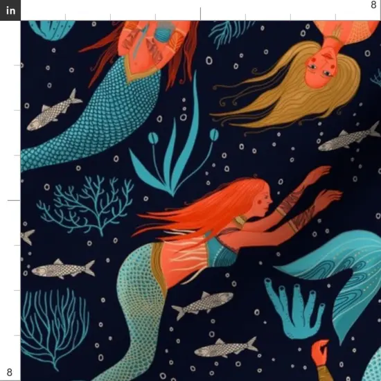 Various Fabrics by the Yard or Fat Quarter Mermaids Under The Sea Seaside Whimsical Ocean Nautical Custom Printed Fabric by Spoonflower {4}