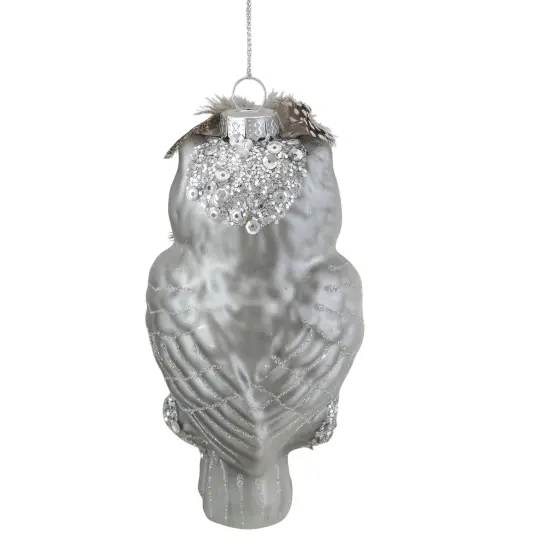 Northlight 5" Silver and Brown Glass Snow Owl Christmas Ornament {6}