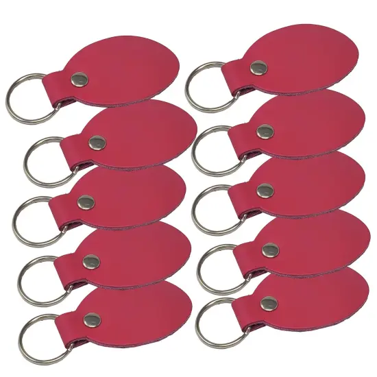 Oval Leather Keychains Kit &ndash; Full-Grain Latigo, DIY Personalization Ready, 10 Pack Hot Pink {1}