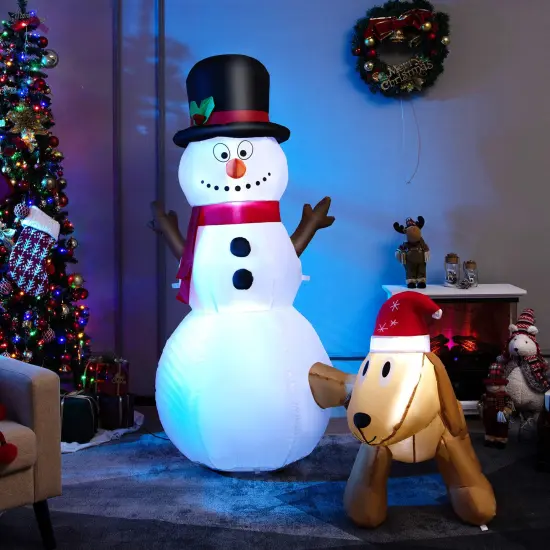 6 Feet Tall Inflatable Snowman and Dog Set Christmas Decoration with LED Lights {6}
