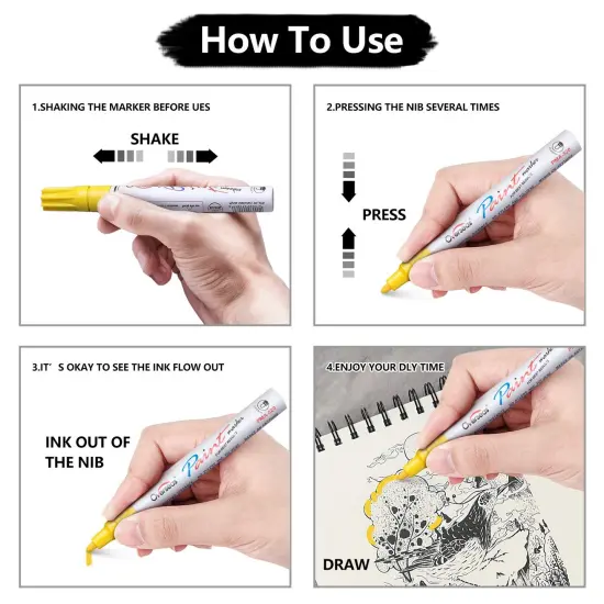 6 Pieces Black Paint Markers Pens - Single color Permanent Oil Based Paint Pen, Medium Tip, Quick Dry and Waterproof Marker for Rock, Wood, Fabric, Plastic, Canvas, Glass, Mugs, Canvas, Glass {3}