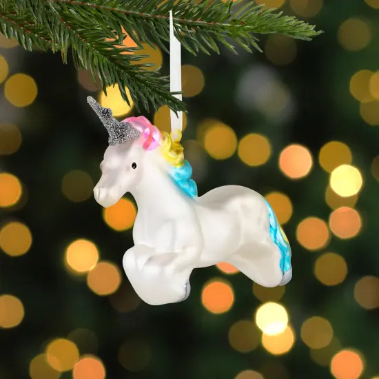 Northlight 6" Leaping Pastel Unicorn Glass Christmas Ornament White {3}