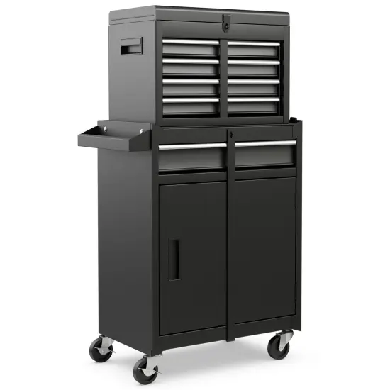 2-in-1 Tool Chest Cabinet with 5 Sliding Drawers and 4 Universal Wheels Perfect for Garage or Workshop Black {1}