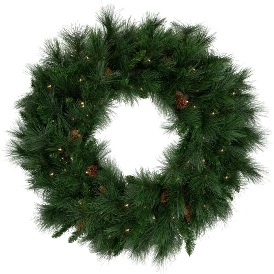 Northlight Pre-Lit White Valley Pine Artificial Pinecone Christmas Wreath - 36" - Clear Lights Green {1}