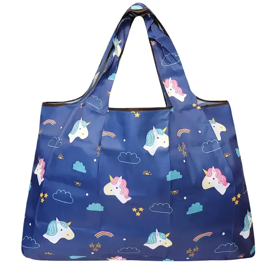 Wrapables Large Foldable Tote Nylon Reusable Grocery Bag Unicorns & Rainbows {2}