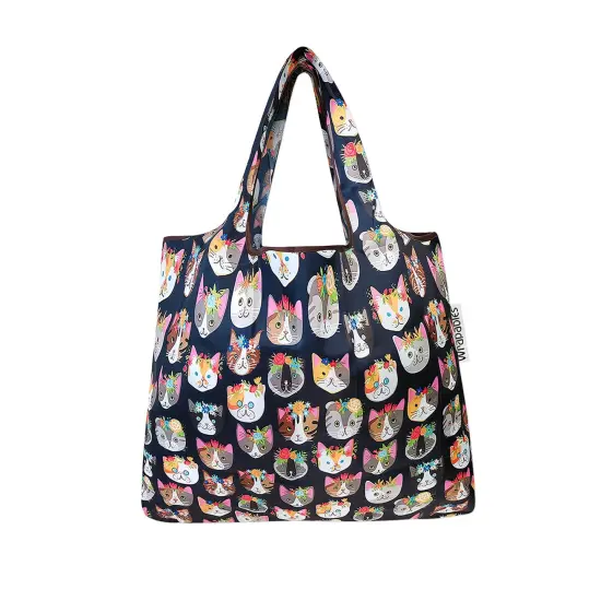 Wrapables Small Foldable Tote Nylon Reusable Grocery Bags Crazy Cats {2}