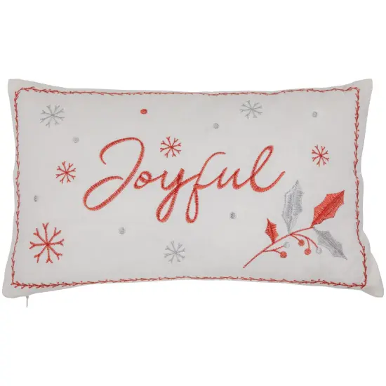 Northlight Embroidered "Joyful" Rectangular Christmas Throw Pillow - 19" - Red and White {1}