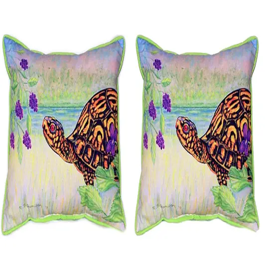 Pair of Betsy Drake Turtle and Berries Large Indoor/Outdoor Pillows {1}