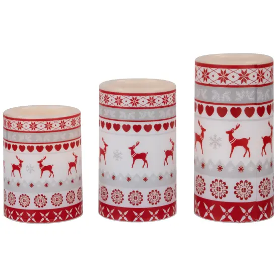 Northlight LED Flameless Flickering Nordic Reindeer Wax Pillar Christmas Candles - 6" - Set of 3 White {1}