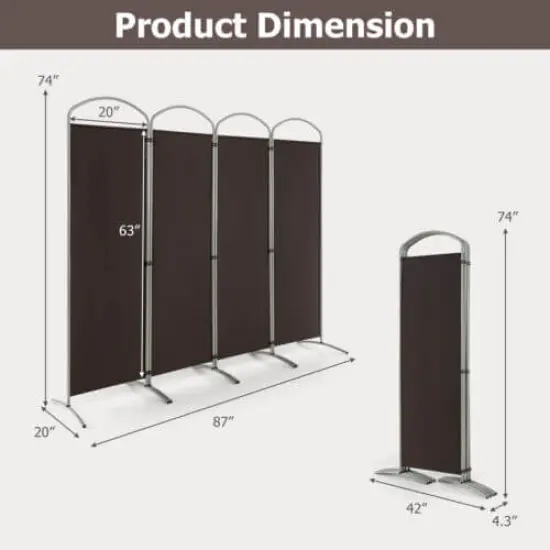 6.2Ft Folding 4-Panel Room Divider for Home Office Living Room Brown {5}