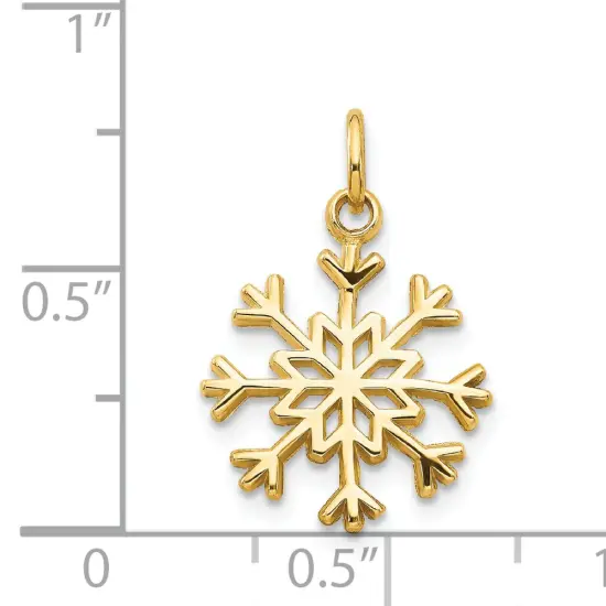 14K Yellow Gold Snowflake Charm Polished Winter Jewelry 20mm x 15mm {3}