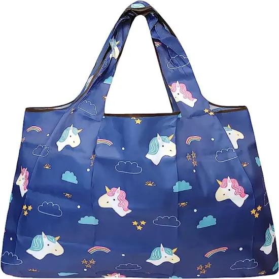 Wrapables Large Foldable Tote Nylon Reusable Grocery Bags, 5 Pack Mythical Paradise {3}