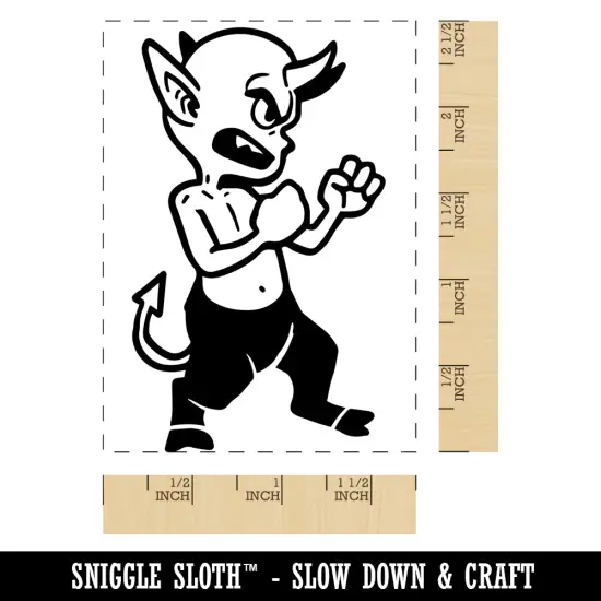 Feisty Little Devil Imp Boy Demon Rectangle Rubber Stamp for Stamping Crafting {1}