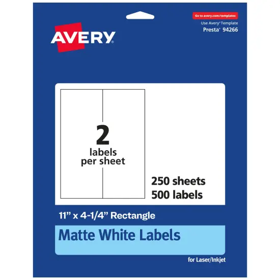 Avery Matte White Rectangle Labels, 11" x 4.25" {1}