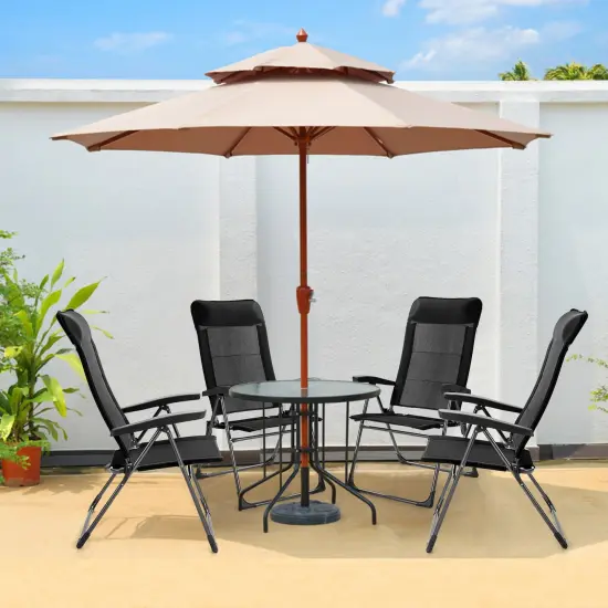 2 Pcs Portable Patio Folding Dining Chairs with Headrest Adjust for Camping -Black {2}
