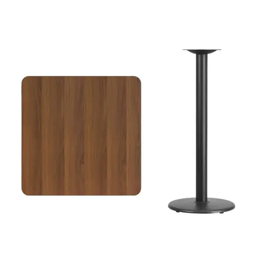 Emma and Oliver 30" Square Laminate Table Top with 18" Round Bar Height Table Base Walnut {3}