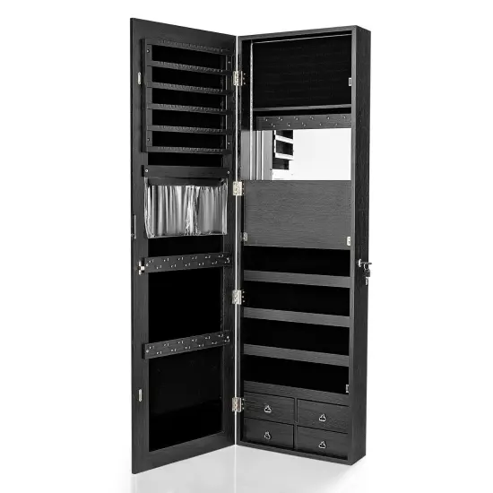 Multipurpose Storage Jewelry Cabinet with 4 Drawers and Full-length Mirror White {7}
