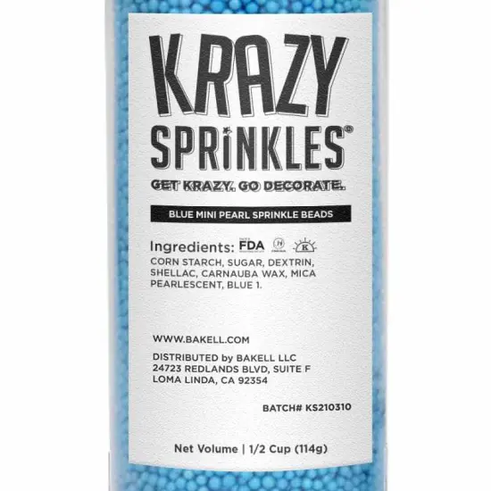 Krazy Sprinkles - Blue Pearl Mini Beads (1/2 Cup, 1x Jar) for Cakes, Ice Cream & Cookies {4}