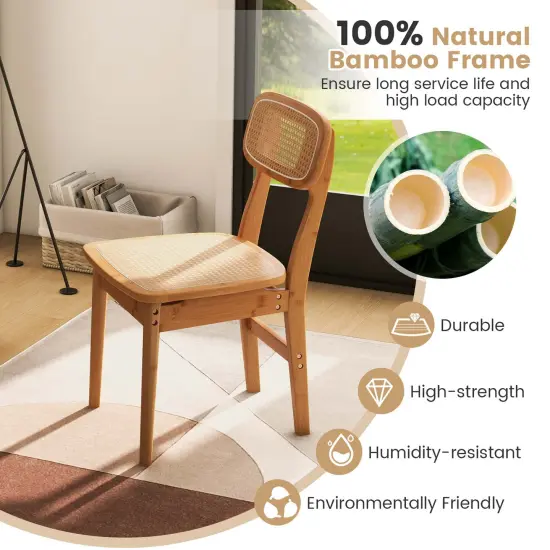 Costway Rattan Accent Chairs Set of 2 Bamboo Frame Cane Woven Backrest &Seat Dining Room {5}