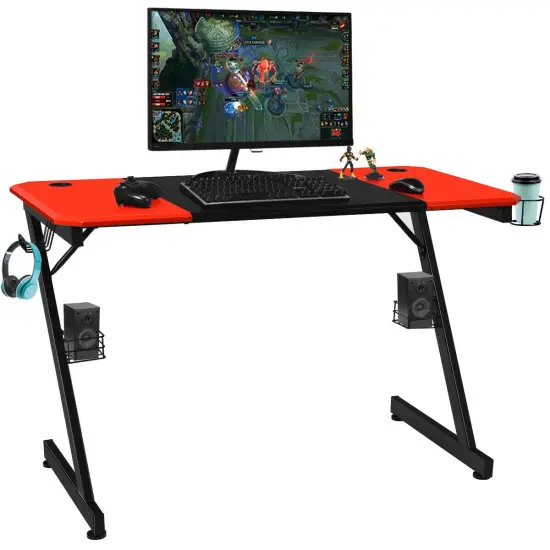 Costway 47 inch Gaming Desk Z Shape Computer Desk w/ Storage for Cup Headphone Speaker {1}