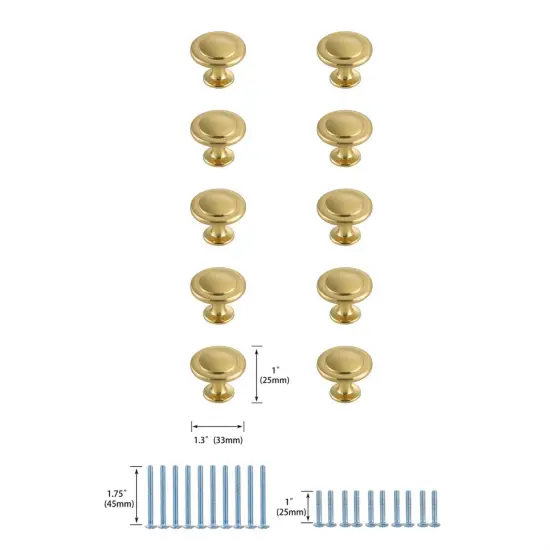 Logyn 1.3" Diameter Brushed Gold Mushroom Knob Multipack (Set of 10) {6}