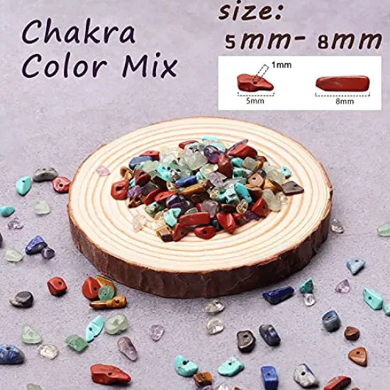 1888 Pieces Natural Chip Stone Beads About 500g Irregular Gemstones Healing Crystal Loose Rocks Bead Hole Drilled DIY for Bracelet Jewelry Making Crafting (5-8mm, 15 Color Mix-S1) {3}