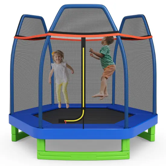 Mini Trampoline for Kids with Safety Net Foam Poles Steel Frame Bounce Jumper for Indoor Outdoor Blue Green Orange {1}
